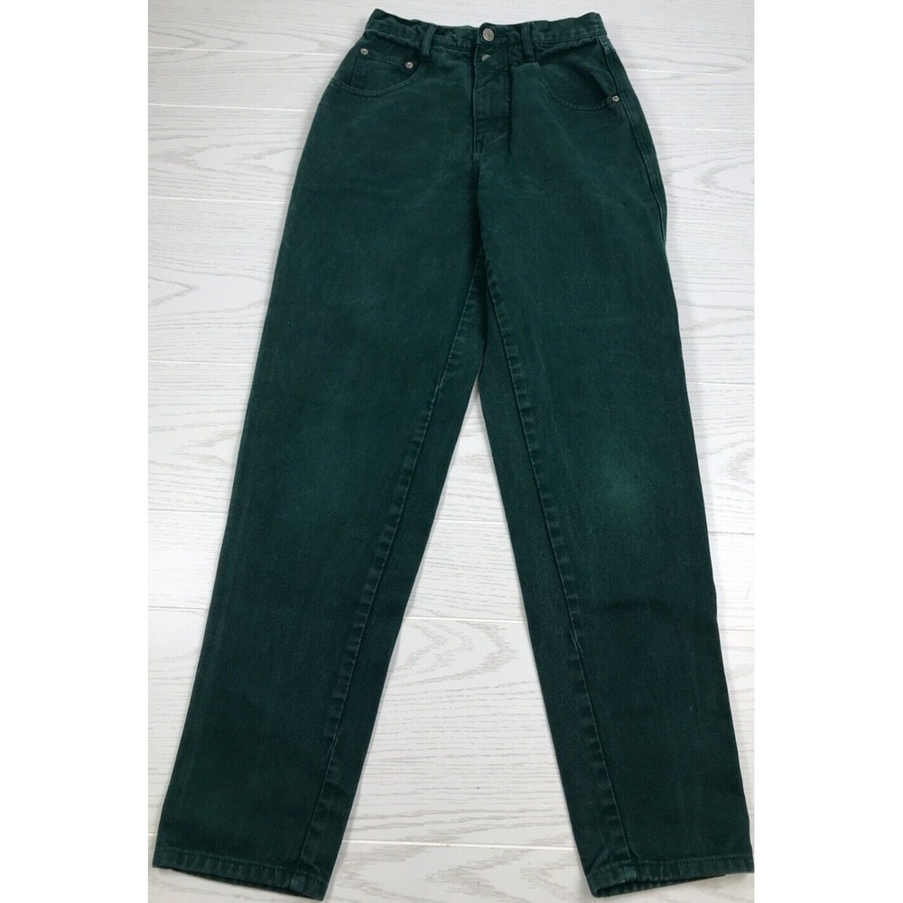 Vintage 90s High Rise Tapered Mom Jeans Womens 7/8 Green Nuovo County Seat 25x30 - Picture 2 of 12